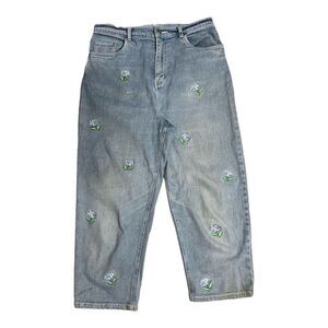 Vintage The Quacker Factory Blue Jeans Womens Size 10 Floral Embroidered Cotton